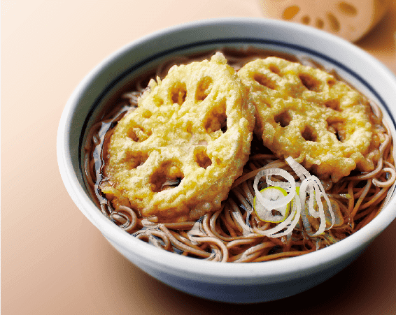 吉そば季節の天ぷら『はす天』始めました！しめじ、豚から揚げも好評発売中！